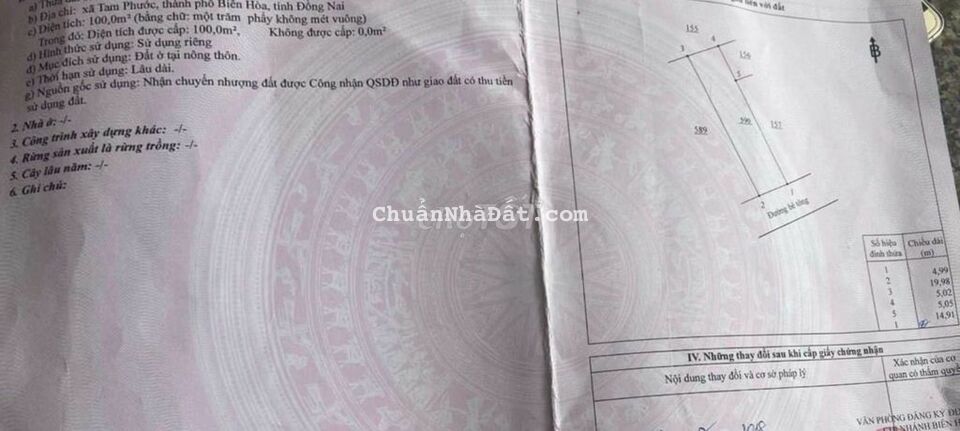 BÁN LỖ 2 LÔ ĐẤT TAM PHƯỚC SỔ HỒNG RIÊNG THỔ CƯ ĐƯỜNG XE TẢI