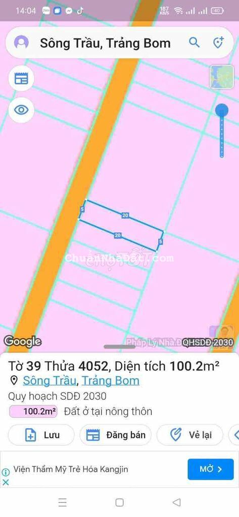 SỔ RIÊNG THỔ CƯ 100m2 GIÁP THỊ TRẤN TRẢNG BOM