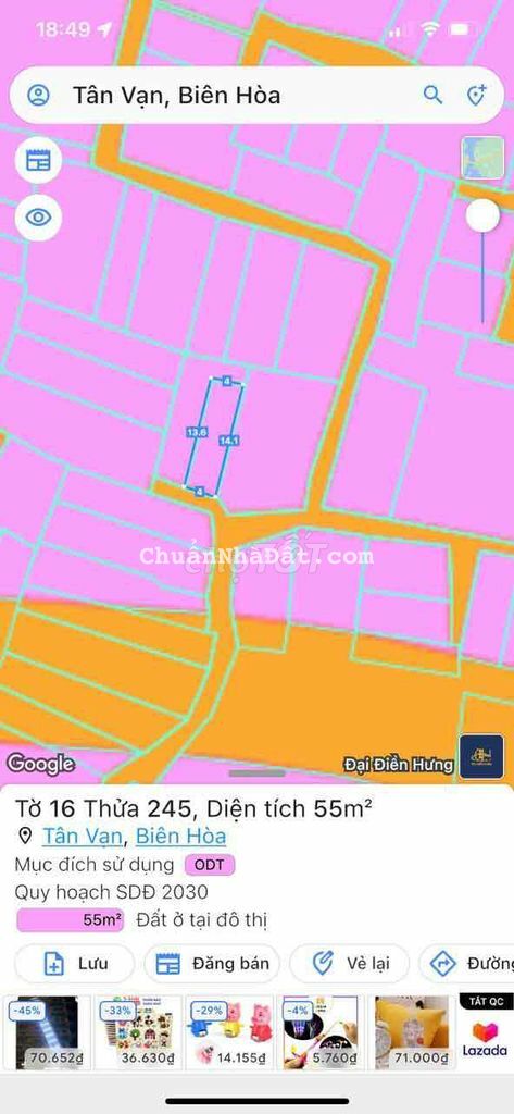 bán lô đất phường tân vạn 55m đường oto thổ cư giá 1ty2xx