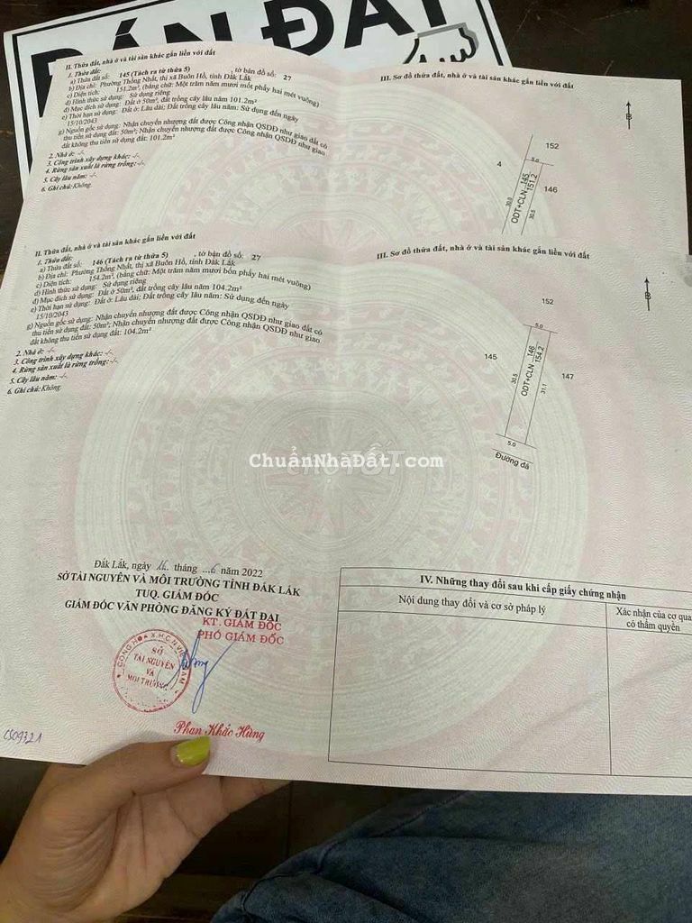 Bán Đất Phường Thống Nhất. 150m2 tc50. 280tr. Khu Dân Cư tx Buôn Hồ