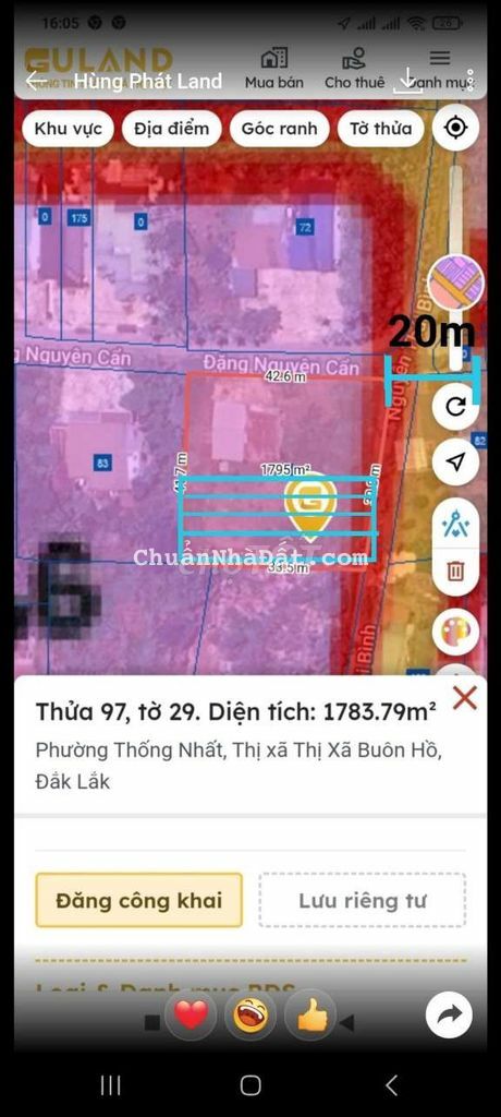 Bán Đất Full Thổ Cư. Đường QH 20m. 320tr Phường Thống Nhất tx Buôn Hồ