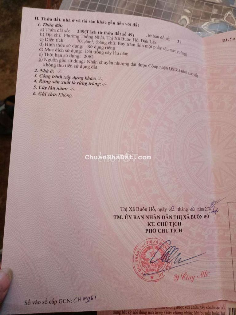 Bán Đất Cho NĐT Phân Lô. P. Thống Nhất. 43×40 Thổ Cư 1000m2. Buôn Hồ