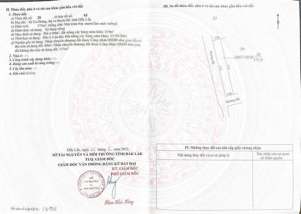 Bán Gấp 175m2. 185tr tx Buôn Hồ Đắk Lắk. Đường Bê Tông Khu Dân Cư