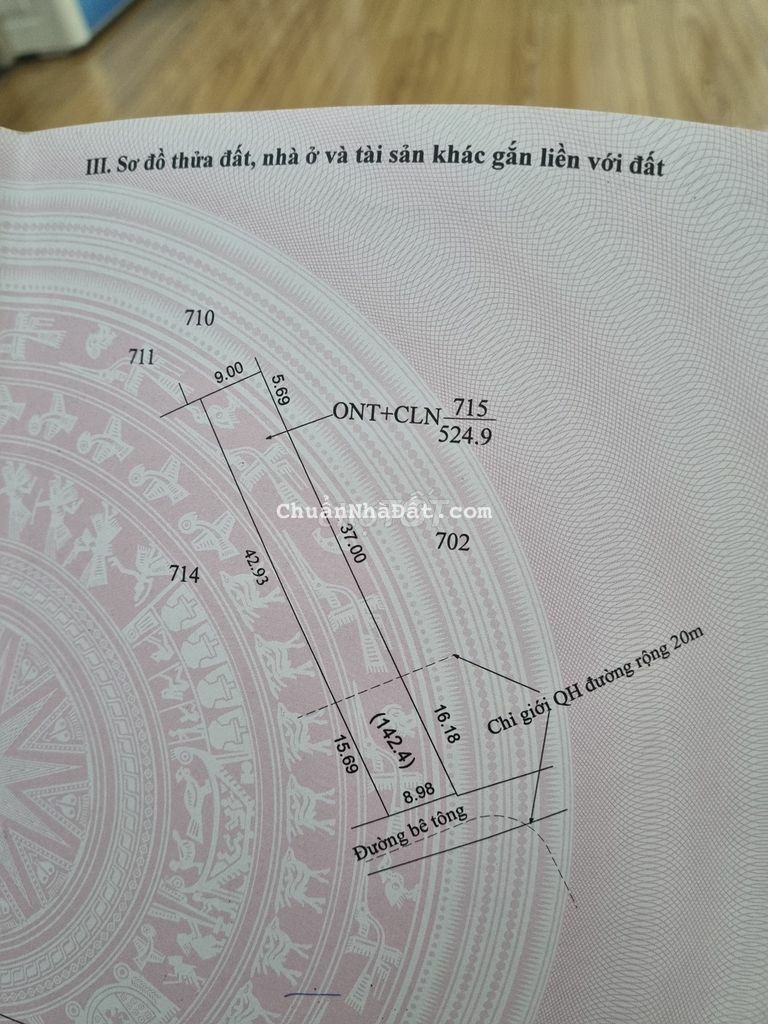 524m2, có 70 Thổ cư, mặt tiền 9 mét, Cách QL29 chỉ 300m, Đường Bàn Cờ