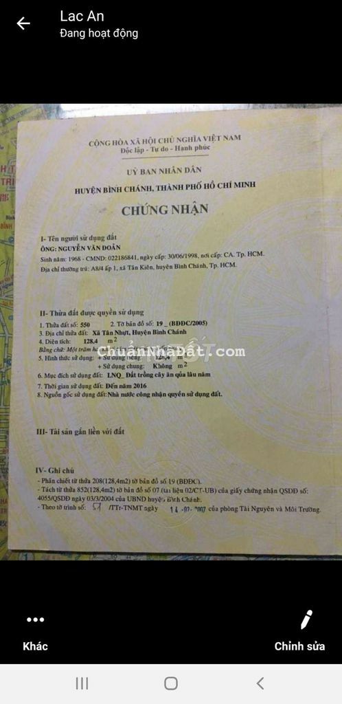 128m Đất vườn sổ riêng hem xe hơi tân nhựt giáp tân kiên 128m Đất vườn sổ riêng hem xe hơi tân nhựt giáp tân kiên