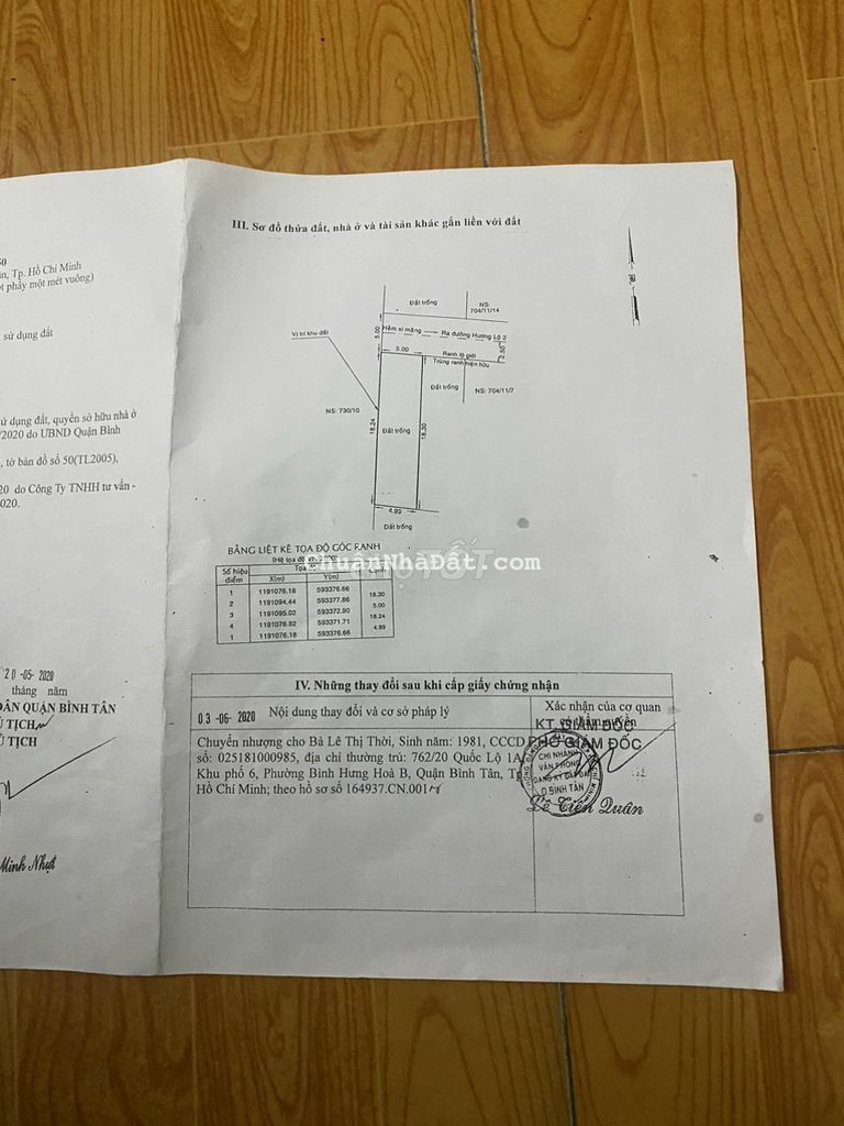Giá Thật! Đất Ở 91m2 (5x18) Đường Hương Lộ 2 Thông Qua Lê Văn Quới