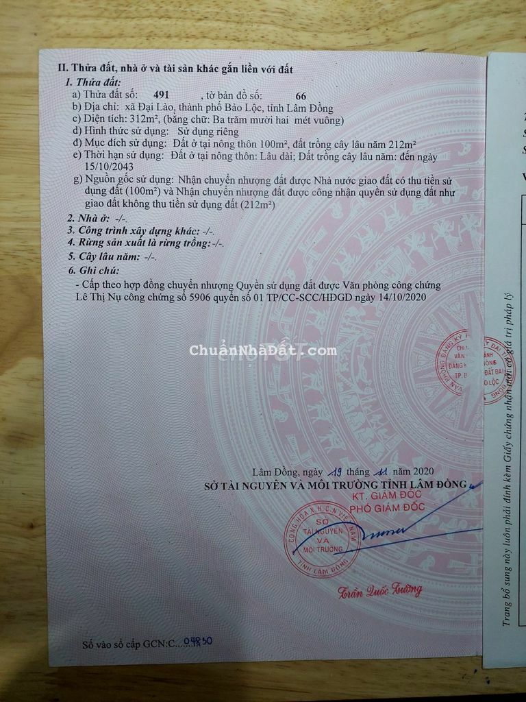 312 m2 mặt tiền Đại Lào thuộc Bảo Lộc chỉ 960 triệu có thổ cư 100m2