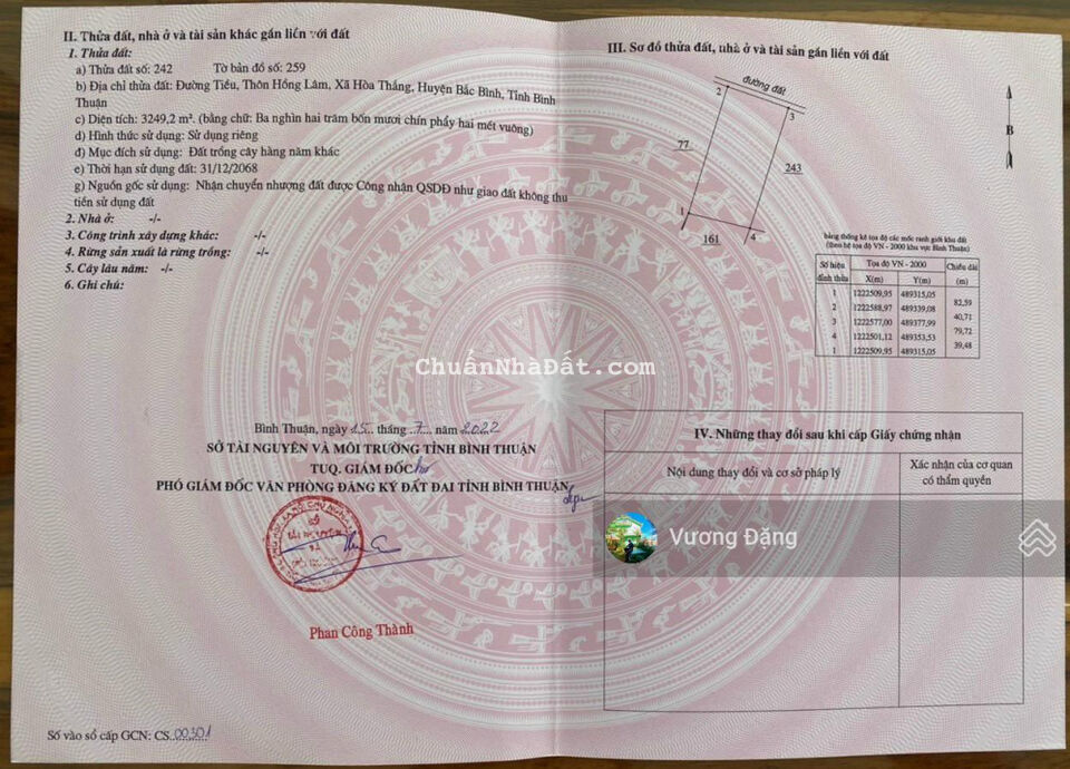 Cần bán 1,1 ha view biển và điện gió Hòa Thắng kế bên KDL Mian Farm gồm 3 SHR có bán lẻ giá đầu tư