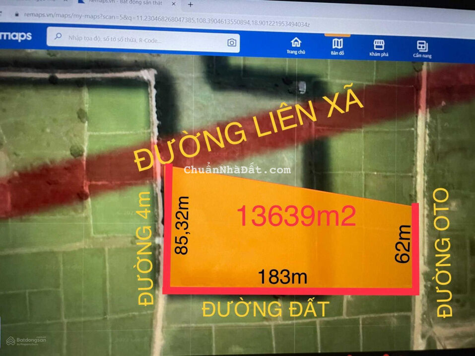 Bán gấp lô 4 Mặt tiền đường liên xã, 13639m2, đường oto tới đất, ngay khu dân cư, giá 185.000đ/m2