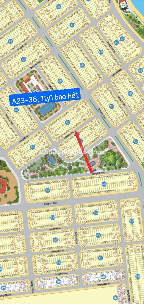 Lô sát công viên a23 - giá 1ty1 bao phí, ngay trung tâm bến cát,