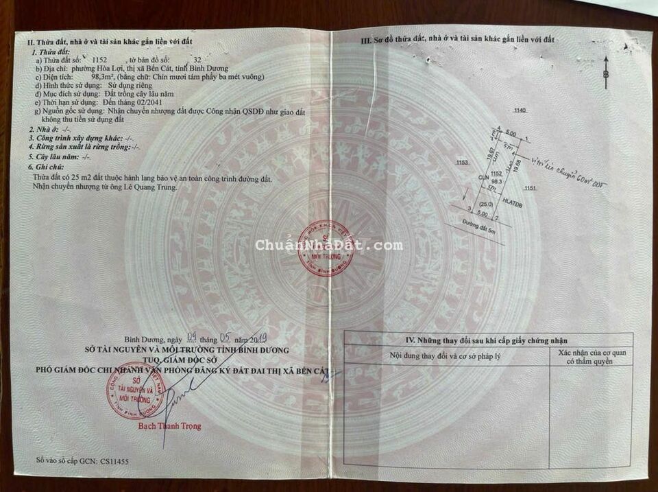 Đất Hòa Lợi gần chợ Nhật Huy 5x19m cần bán