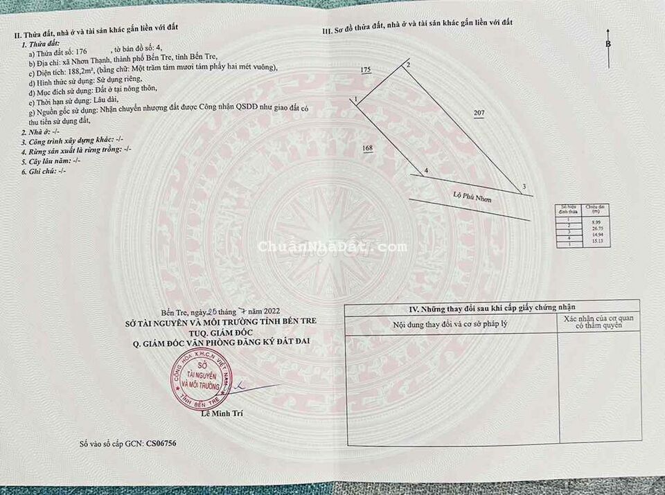 Bán nền 188m2 full thổ lộ Phú Nhơn, Nhơn Thạnh, TP Bến Tre Bán nền 188m2 full thổ lộ Phú Nhơn, Nhơn Thạnh, TP Bến Tre