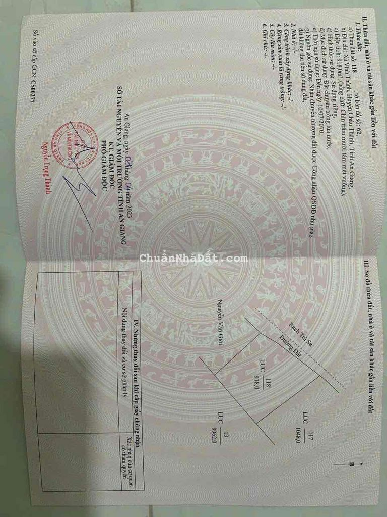 Bán gần 1 công đất kênh Trà Sa - gần chợ phú hoà Bán gần 1 công đất kênh Trà Sa - gần chợ phú hoà