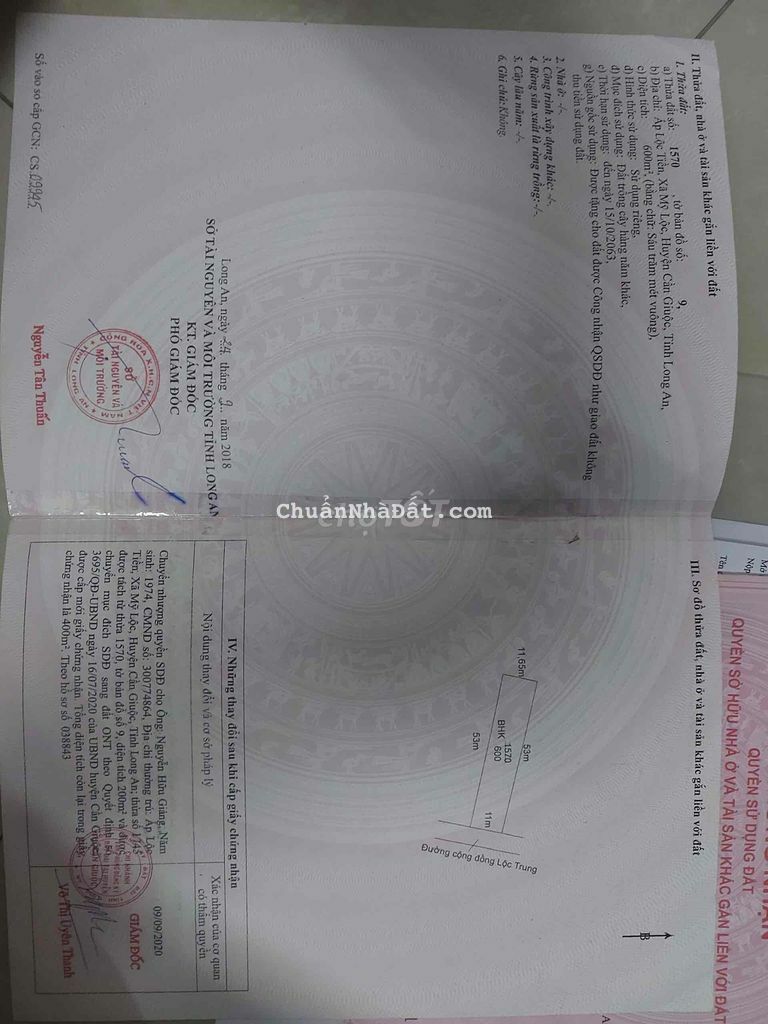 bán đất thổ+vườn mặt tiền lộc trung mỹ lộc cần giuộc long an