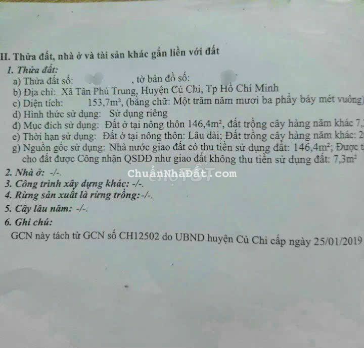 Giảm 200tr còn 465tr/153m2 thổ cư,Nguyễn THị Cẩm,Tân Phú trung,Củ chi