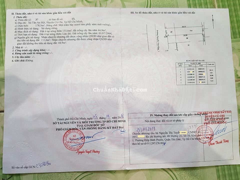 Bán lô đất 178,5m2 có 133m2 thổ MT Nguyễn Văn Khạ, Củ Chi giá 1 tỷ 300