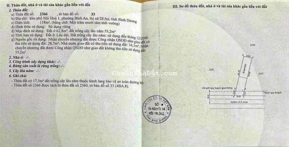 Bán lô đất mt đường lồ ô nhựa bìnb an dĩ an BD