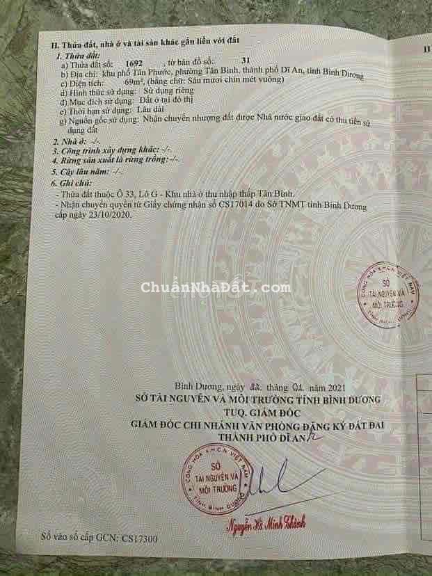 CẦN BÁN GẤP LÔ ĐẤT P TÂN BÌNH TP DĨ AN BD GIÁ NGỘP