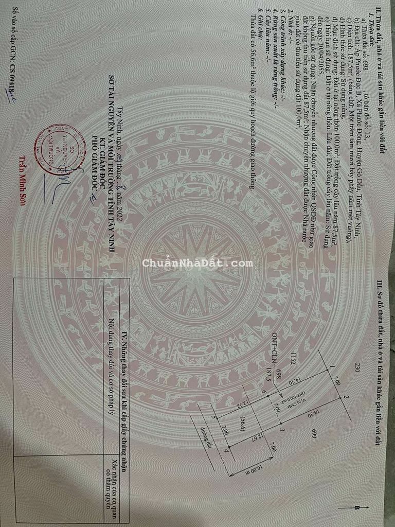 ĐẤT NGỘP NGAY CỔNG KCN PHƯỚC ĐÔNG D.TÍCH7×27MÉT