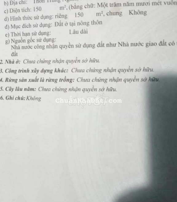 Sụp hầm 150m2 đất ở toàn bộ mặt tiền đường nhựa trên hòa ninh giá 780