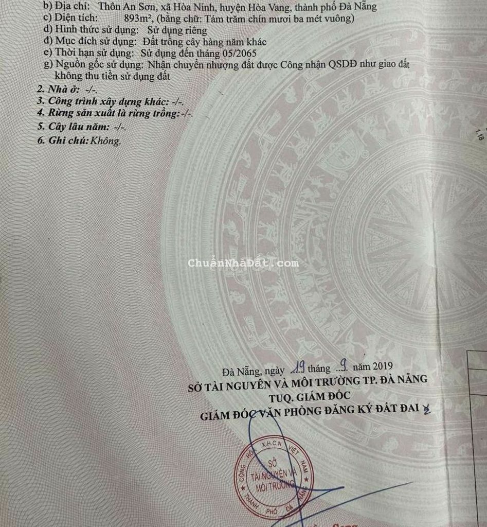 893m2 đất trồng cây hằng năm ngang 20m gần bà nà