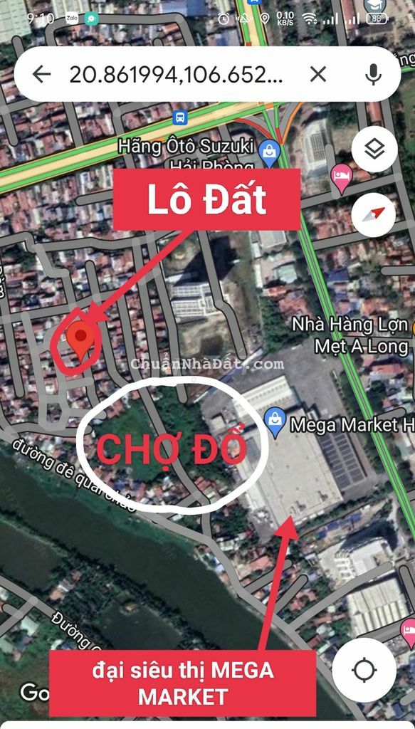 Đất cạnh CHỢ ĐỔ mới hơn 42m2 giá 1,35 tỉ,phía sau đại siêu thị METRO.