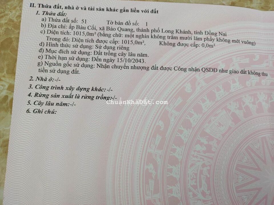 Bán gấp 1 sào gần chợ Bàu Cối TP Long Khánh chỉ 999tr/1015m2