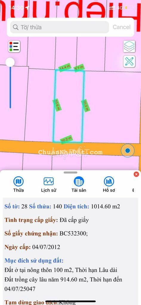 Bán 1000m2 đất thổ cư, mặt tiền đường nhựa, ngay KDC đông đúc