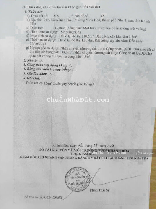 Bán đất 24A đường Điện Biên Phủ, Phường Vĩnh Hoà, Nha Trang 112m2 ( rộng 6,5m ) giá 75trđ/m2 Bán đất 24A đường Điện Biên Phủ, Phường Vĩnh Hoà, Nha Trang 112m2 ( rộng 6,5m ) giá 75trđ/m2