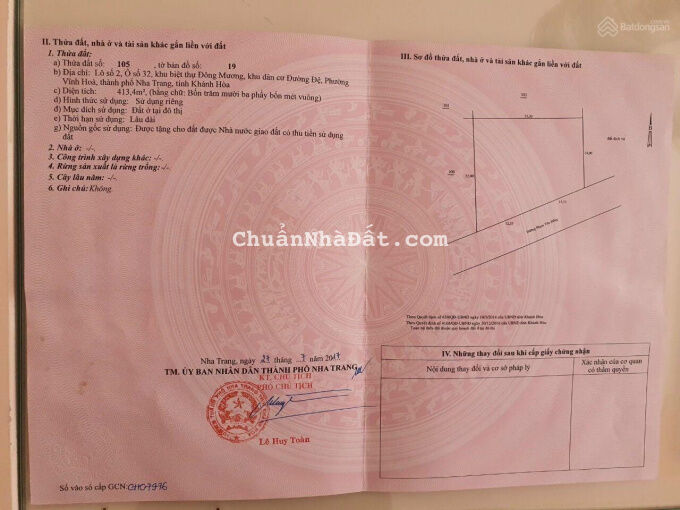 Bán đất biệt thự Đ.Phạm Văn Đồng, Hòn Sện, Vĩnh Hoà, Nha Trang DT413,4m2. Giá: 88tr/m2, hướng biển