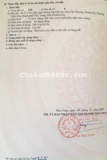 Bán lô đất Ngang 5.5m mặt đường Nguyễn An, Hòn xện, Vĩnh Hoà Nha Trang