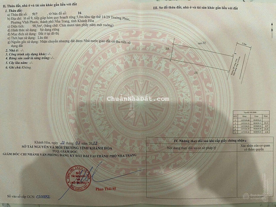 Bán đất Phường Vĩnh Phước, gần Đại Học Nha Trang. Dt 98,5m2 (ngang 5m) hướng đông - giá 3,8 tỷ Bán đất Phường Vĩnh Phước, gần Đại Học Nha Trang. Dt 98,5m2 (ngang 5m) hướng đông - giá 3,8 tỷ