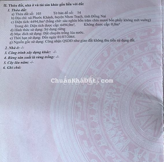 Cần bán gấp lô đất 6500m2 Phước Khánh - Nhơn Trạch - Đồng Nai 13 tỷ
