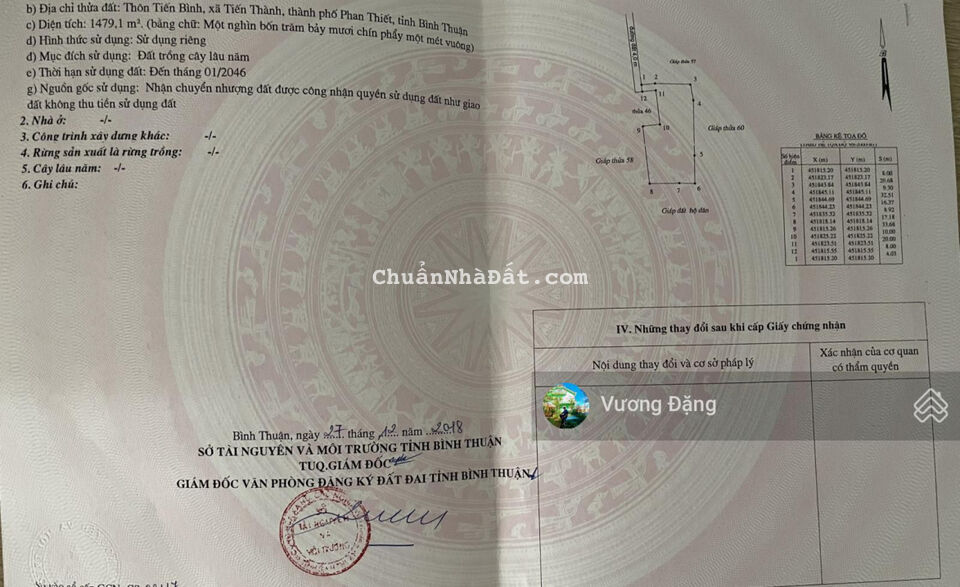 Cần bán 1679m2 có 200m2 thổ cư view biển Tiến Thành gần NovaWorld Phan Thiết - LH 034.430.6879