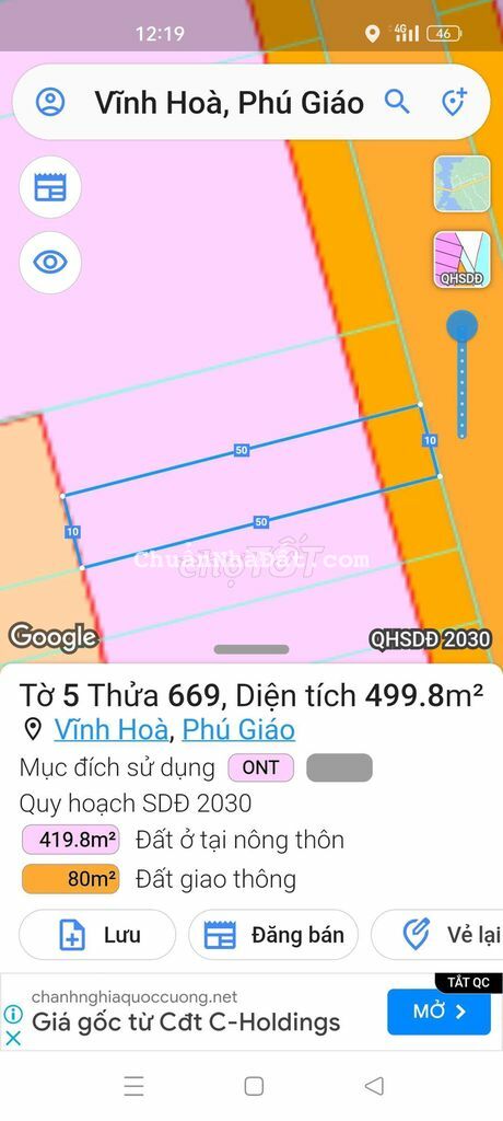 Đất nền đường nhựa DH 506 xã Vĩnh Hòa 500m Giá 2 tỷ 250 triệu