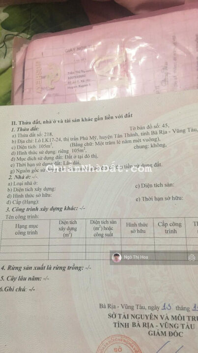 Chính chủ bán đất trung tâm Phú Mỹ khu ATA 105m2 cách đường trường chinh 100m, cạnh trường Cấp 3