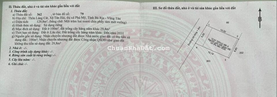 BÁN ĐẤT TÂN HẢI PHÚ MÃY BÀ RỊA VŨNG TÀU 2,05 TỶ