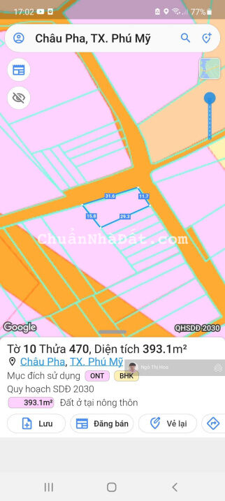 Chính chủ bán 393m2 đất 2 MT đường view hồ Châu Pha, cách chợ Tóc Tiên 1km giá rất rẻ để đầu tư