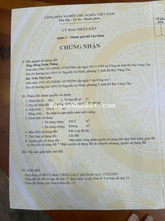 Bán khuôn đất MT đường số 33 - Trần Não, Bình An, Quận 2: DT 306m2; XD hầm 5 tầng