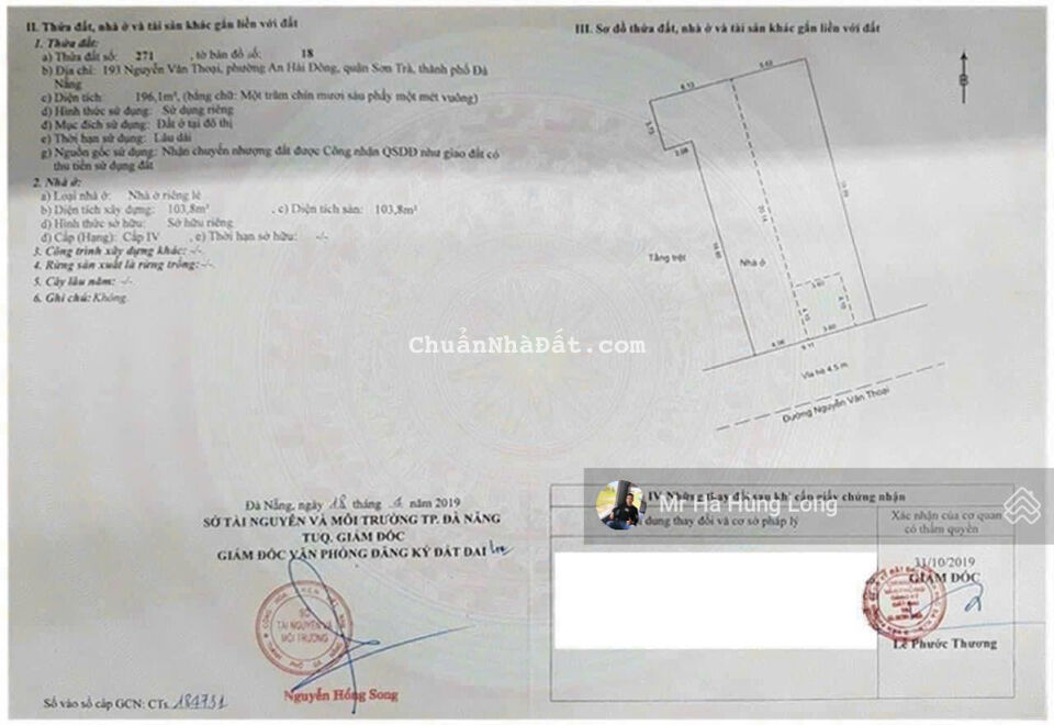 Bán đất mặt tiền đường Nguyễn Văn Thoại, Q. Sơn Trà. DT: 9x20m