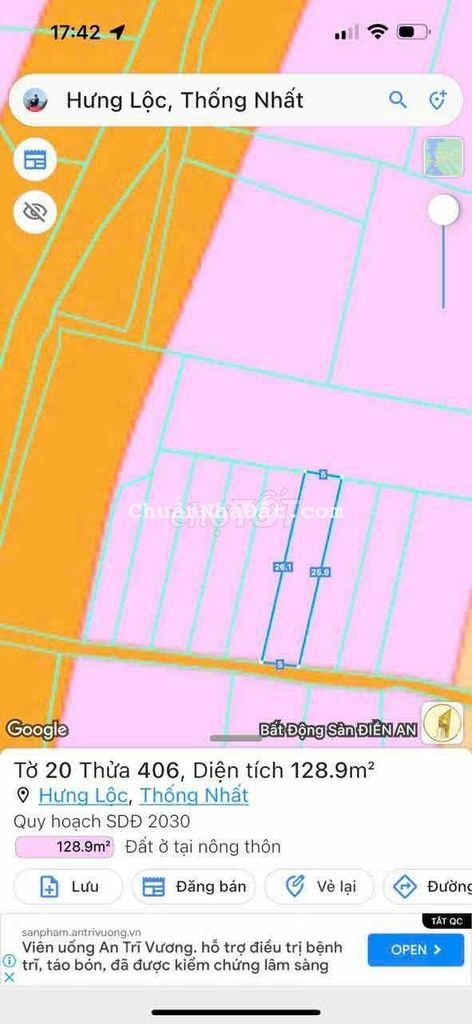 Đất Thổ Cư 128,9m2 Hưng Lộc Thống Nhất Giá 780tr