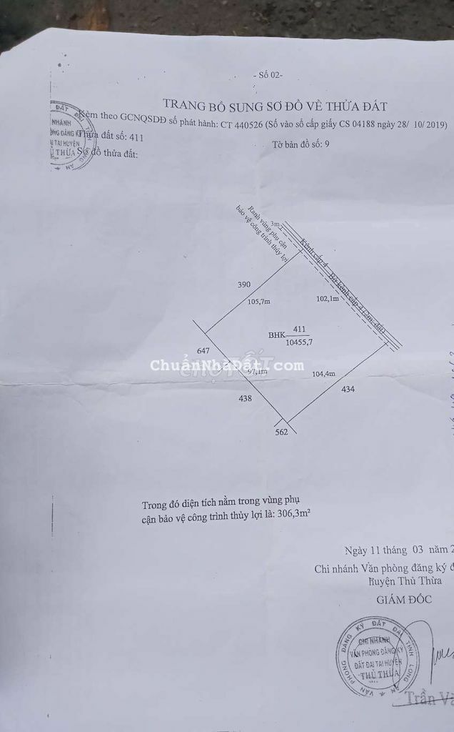 Đất vườn mặt tiền đường kênh.