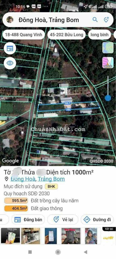 BÁN LÔ ĐẤT ĐẸP 2 MẶT TIỀN TRƯỚC SAU TẠI TRẢNG BOM