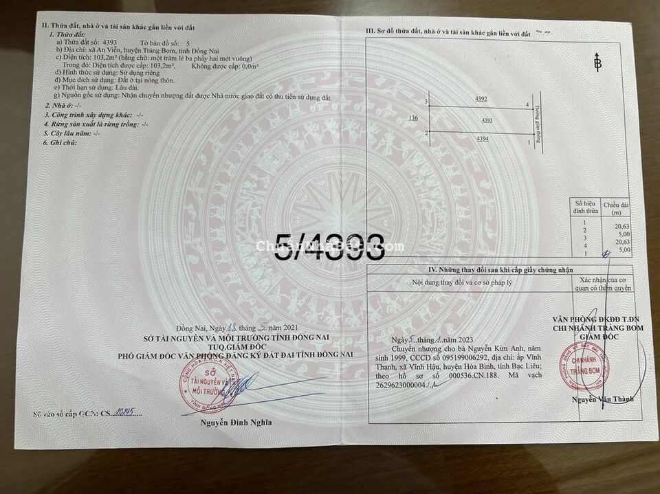 Bán đất an viễn trảng bom sổ riêng thổ cư 5x20 giá tốt