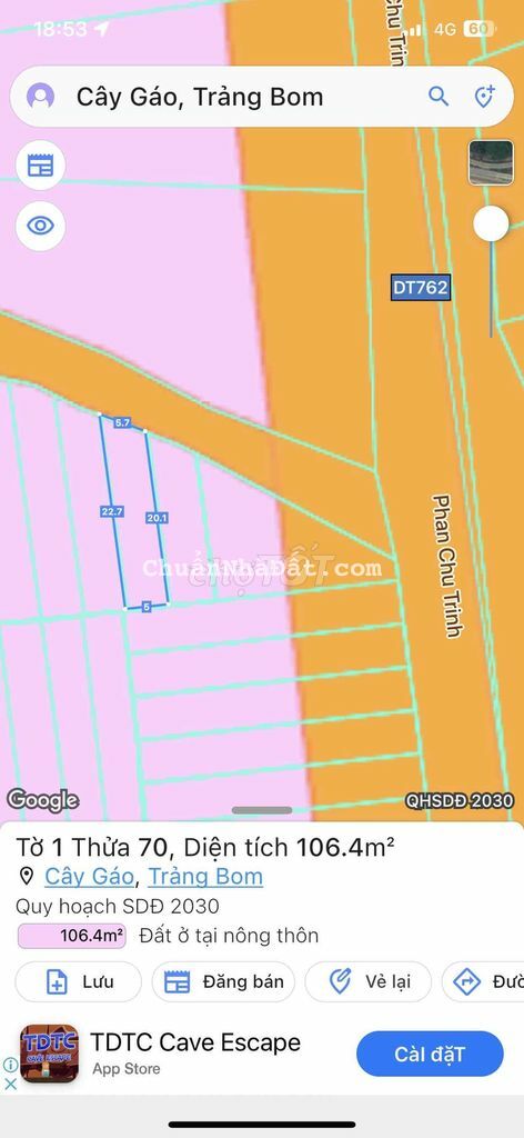 Đất sổ đỏ 106m2 full thổ cư đường bê tông sát sạt DT 762 đi đà lạt