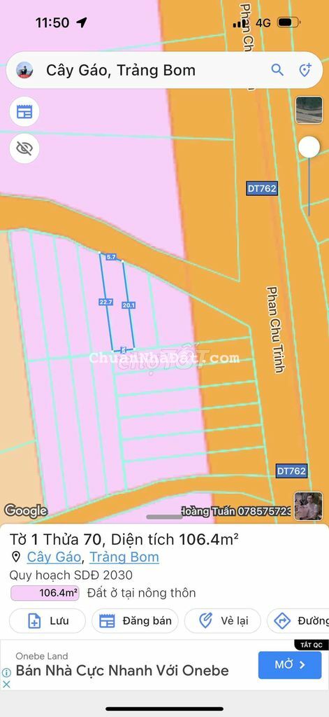 Sổ riêng thổ cư diện tích 106m giáp đường tỉnh lộ 762 xã Cây Gáo
