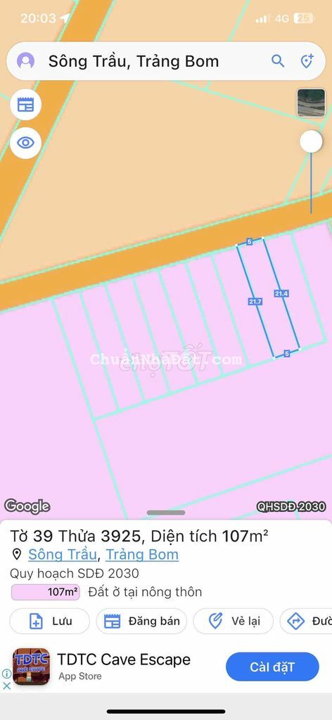 Đất sổ đỏ 107m2 full thổ cư tại xã sông trầu gần sát thị trấn TBom