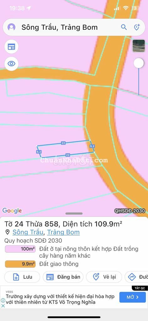 Đất sổ đỏ 110m2 full thổ cư sổ sẵn đườngnhựa tại xã sông trầu trảngbom