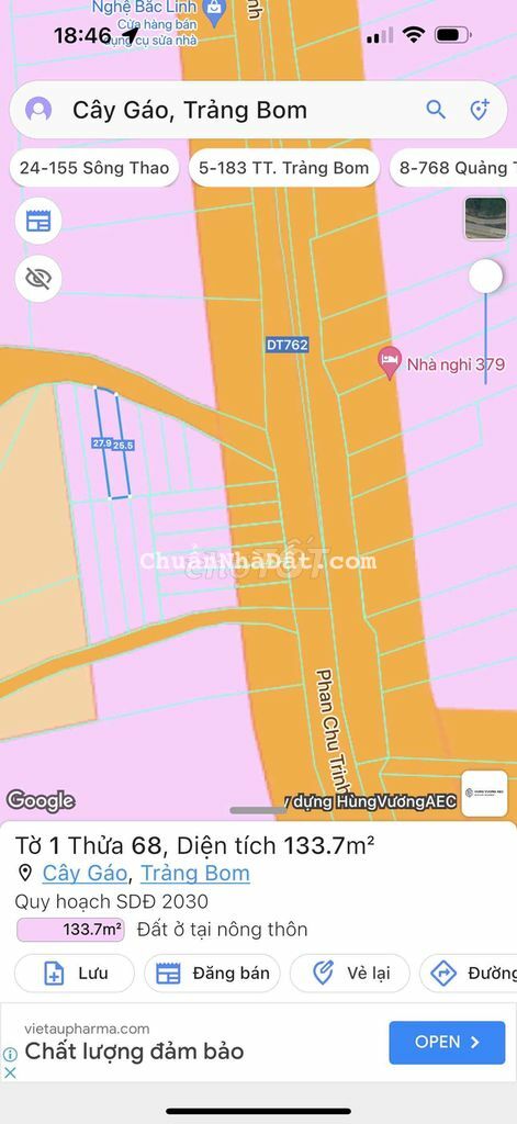 CẦN BÁN SỔ RIÊNG THO CƯ TỈNH LỘ 762 TRẢNG BOM