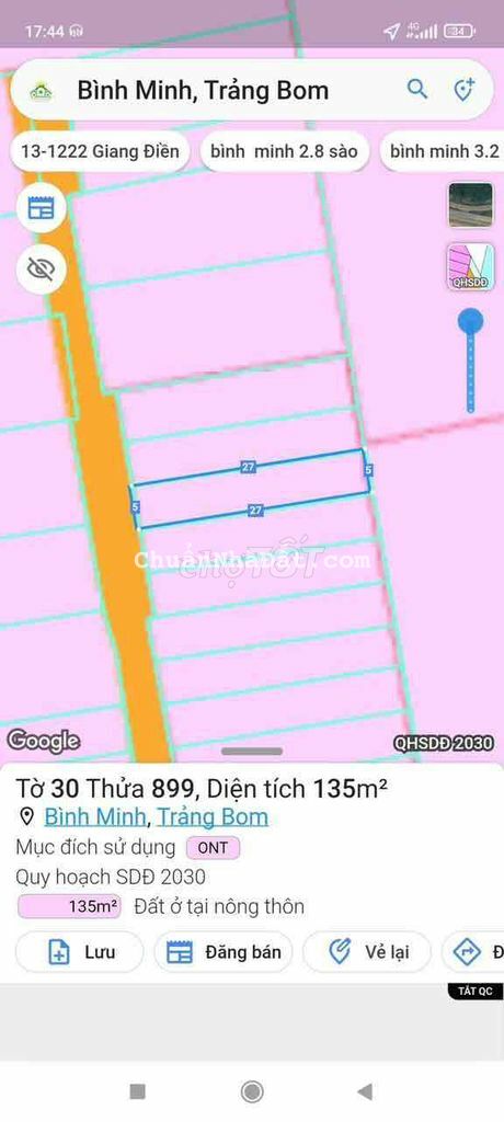 đất sổ riêng thổ cư 135m2 Bình Minh Trảng Bom đất sổ riêng thổ cư 135m2 Bình Minh Trảng Bom